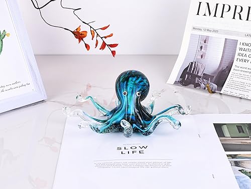 Miniatura 8 de WUBIANJIE Estatuas de cristal soplado a mano de pulpo y medusa, esculturas coloridas de animales marinos, pisapapeles para decoración del hogar,