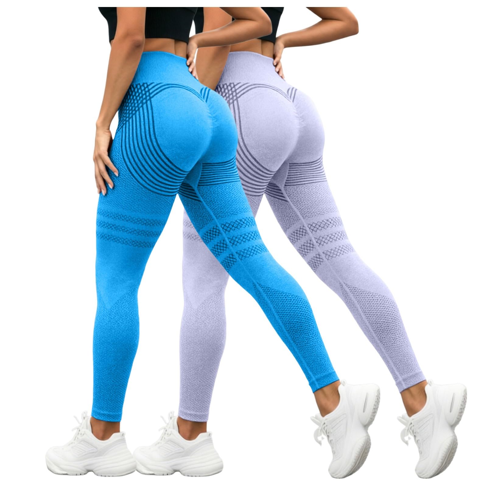Luveon Pack of 2 Original 3D Anti-Cellulite Leggings, Women's 3D Anti-Cellulite Leggings, Flat Slimming Compression Leggings, High Waisted Seamless Sports Trousers, Running, Yoga, Fitness - 3