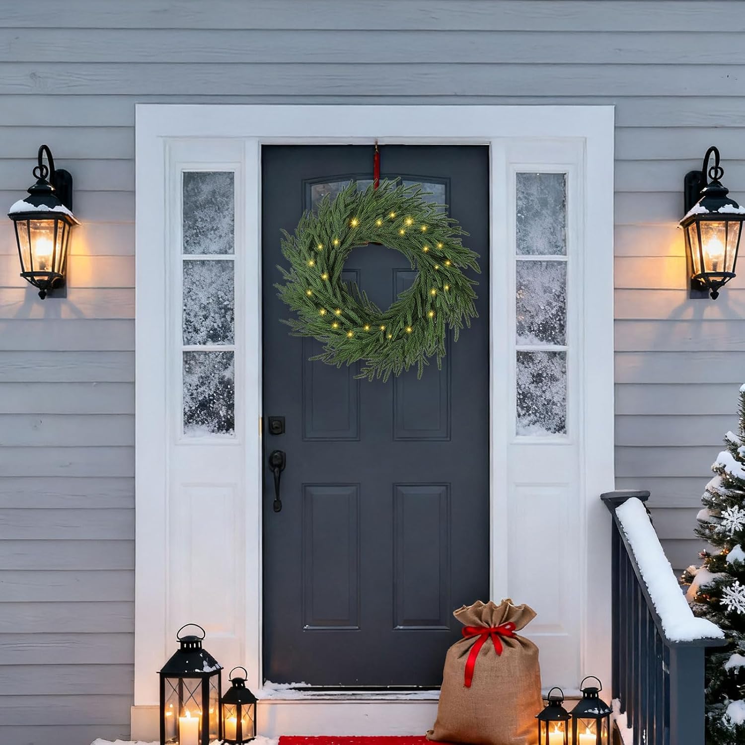 24 inch Christmas Wreath, Christmas Wreath for Front Door, Christmas Door Wreath Decor for Xmas Indoor Outdoor Holiday Decor (Real Touch)