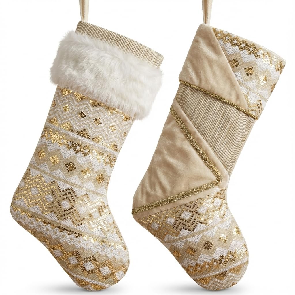 Valery Madelyn Lot de 2 chaussettes de Noël décoratives de 45,7 cm en peluche ondulée exquise en peluche personnalisée à suspendre pour décoration de fête de Noël