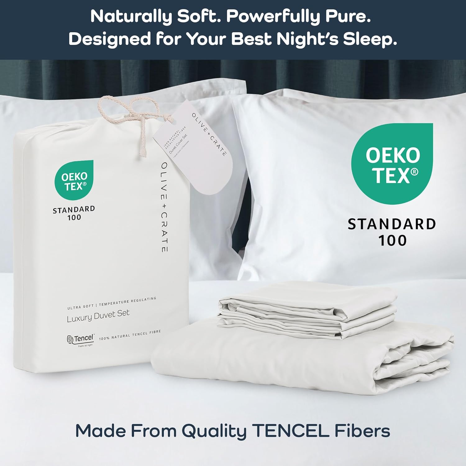 Olive + Crate Tencel Eucalyptus Cooling Duvet Cover Set - Hypoallergenic, Lyocell Tencel Duvet Cover - Soft, Temperature Regulating with Hidden Button Closure & Corner Ties - King Size [White Snow] - Image 2