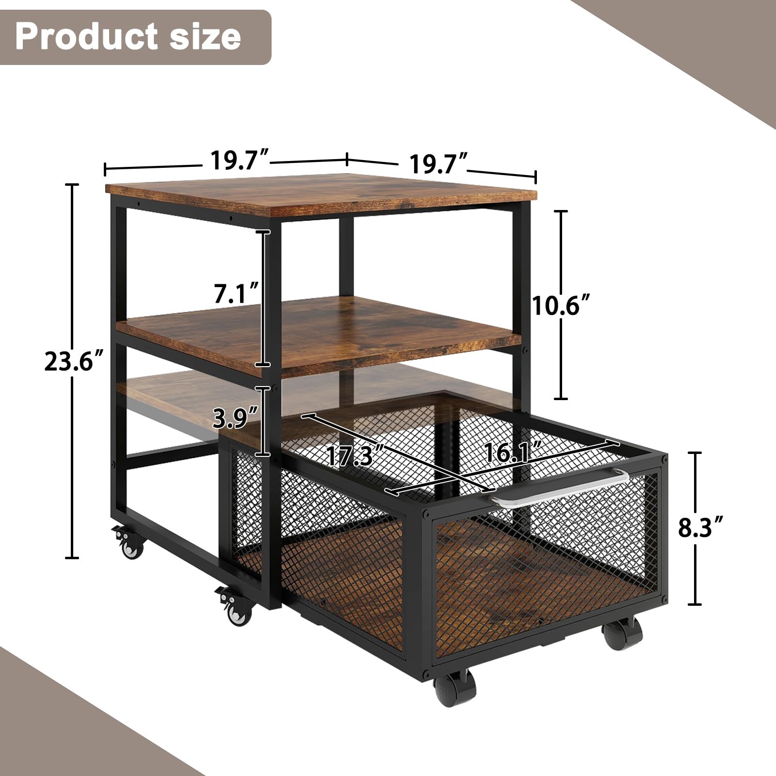 Mini soporte para refrigerador de 19.7 x 19.7 pulgadas con almacenamiento y ruedas, mini refrigerador resistente con mesa de estante ajustable, soporte para refrigerador para cafetería 2