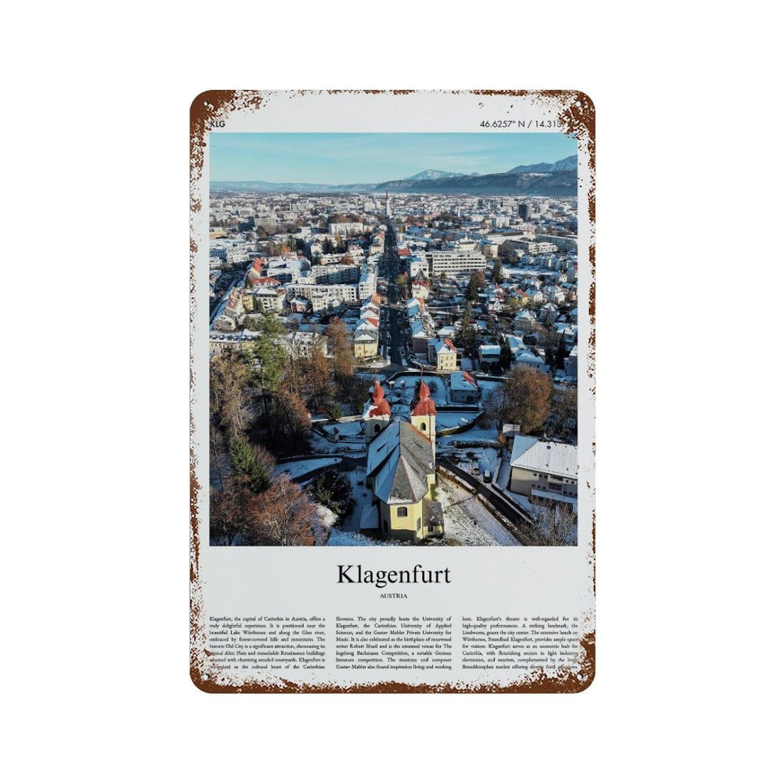 xiaoxiaoshen Klagenfurt Austria City Scenery Wall Decor Art Metal Tin Poster Modern Home Decor Art Home Bar Shop Decorations Vintage Sign 30x20cm
