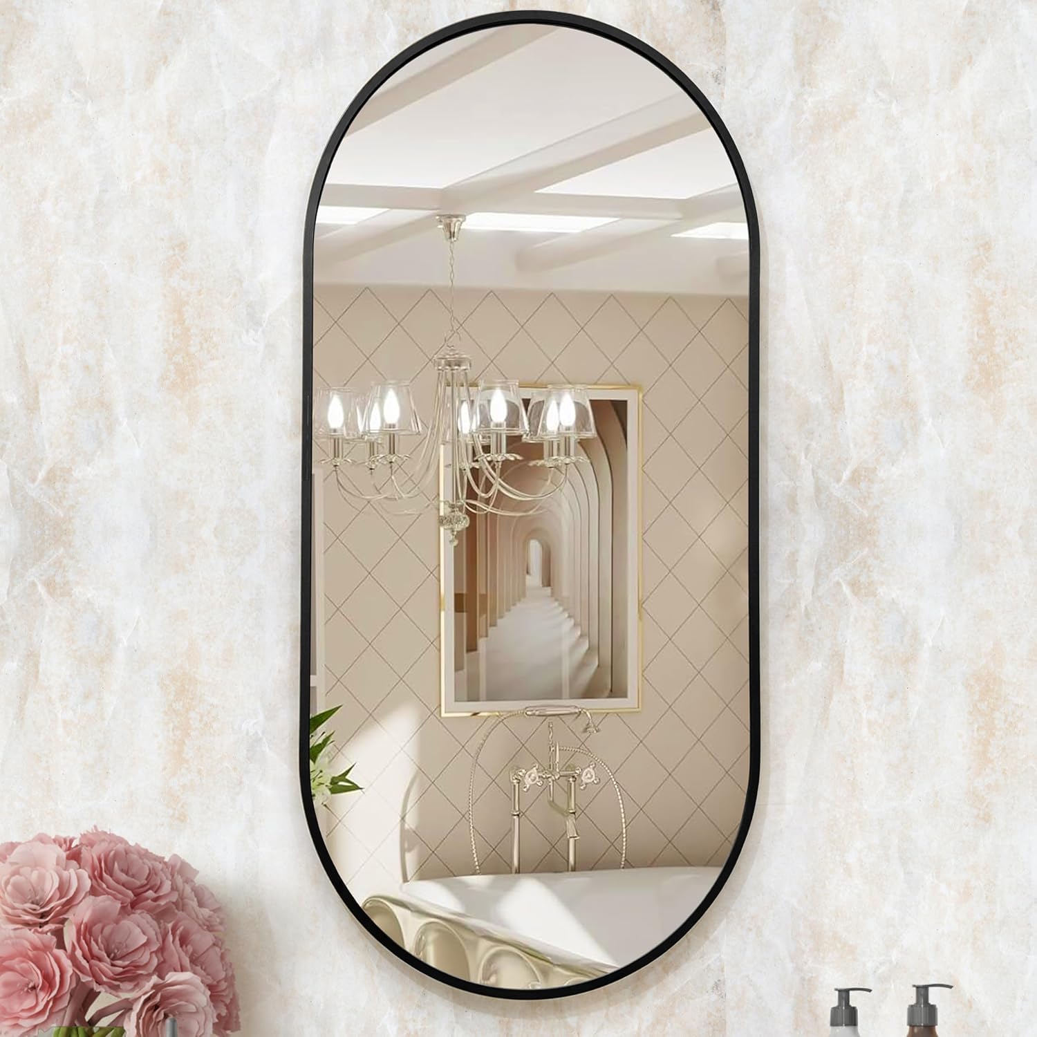 ABOUT SPACE 4mm Heavy Glass HD Mirror 20inch Shatter Proof&Explosion Film Proof Capsule Mirror for Wall-Classic Matt Black Finish Aluminum Frame Oval Mirror for Bathroom,Bedroom,Vanity,Foyer(50x80cm) (B0CYH8TN5J) Amazon Price History, Amazon Price Tracker