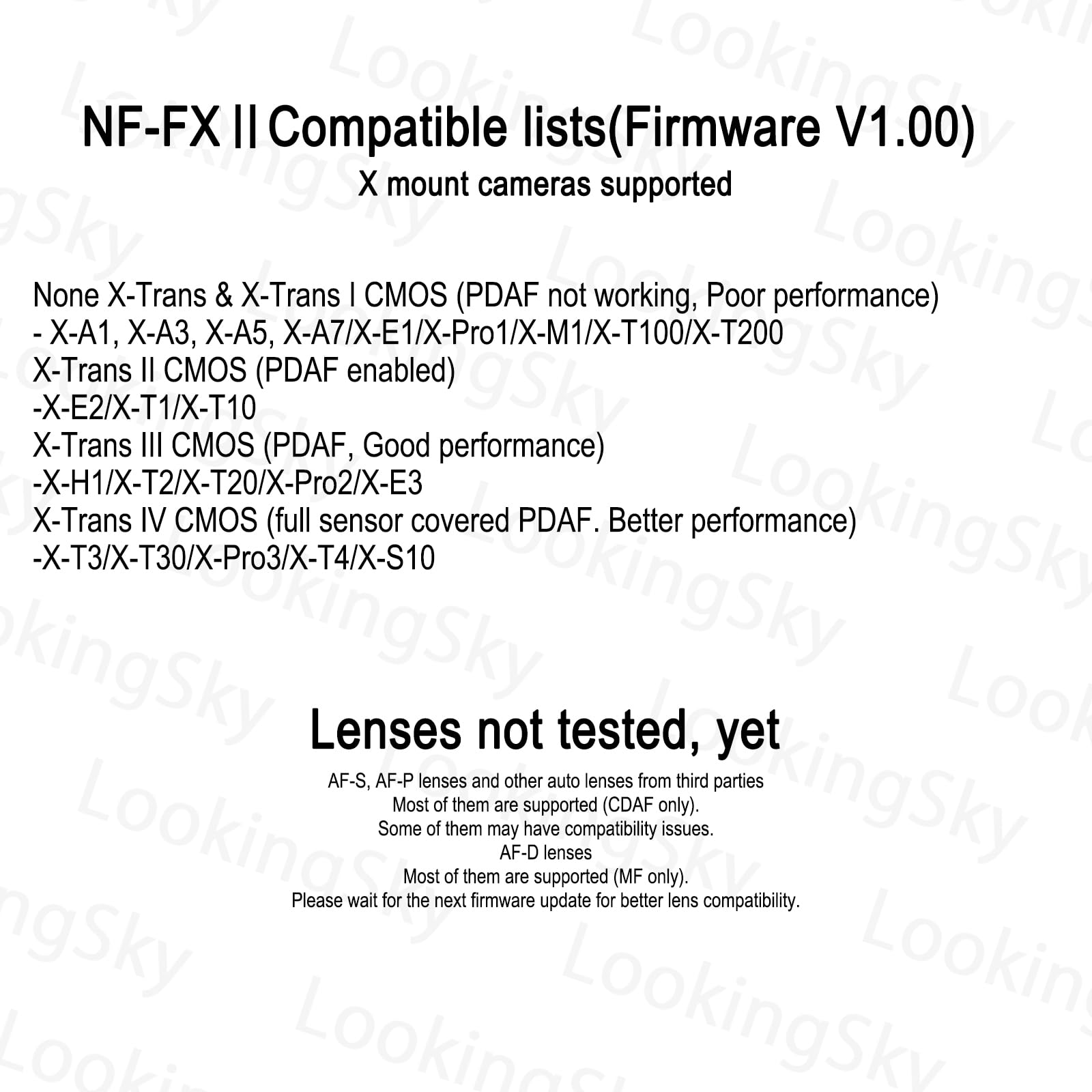 Fringer NF-FX II AF Adattatore per obiettivi Nik F su FX AF-S AF-P Sigm Tamr per X-T3 X-Pro3 XT30 X-T4 X-H1 X-T100 X-T200 e altre. (NF-FX II)