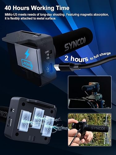Miniatura 7 de SYNCO Shotgun Microphone, Mic-U3 Cardioid on-Camera Microphone Condenser Recording Microphone with Magnetic Absorption for Smartphone Camera &