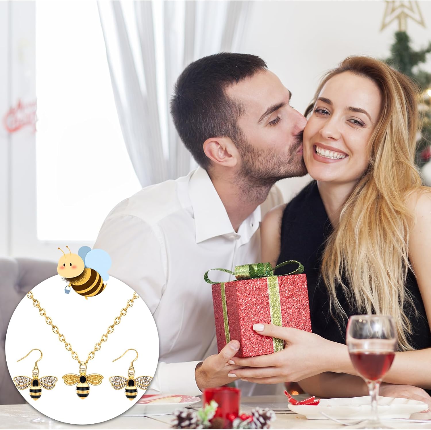 PLwelth Gold Bee Jewelry Set for Women Sparkle Bumblebee Necklace Bee Honeycomb Dangle Earrings Birthday Christmas Gifts - Image 3