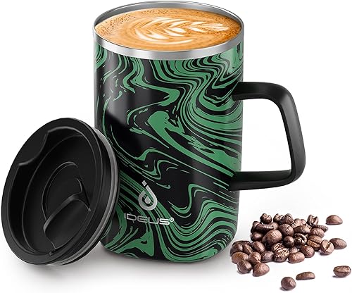 Miniatura 10 de Ideus Taza de café aislada al vacío, reutilizable, de acero inoxidable, de doble pared, de 16 onzas, con asa y tapa deslizante para bebidas