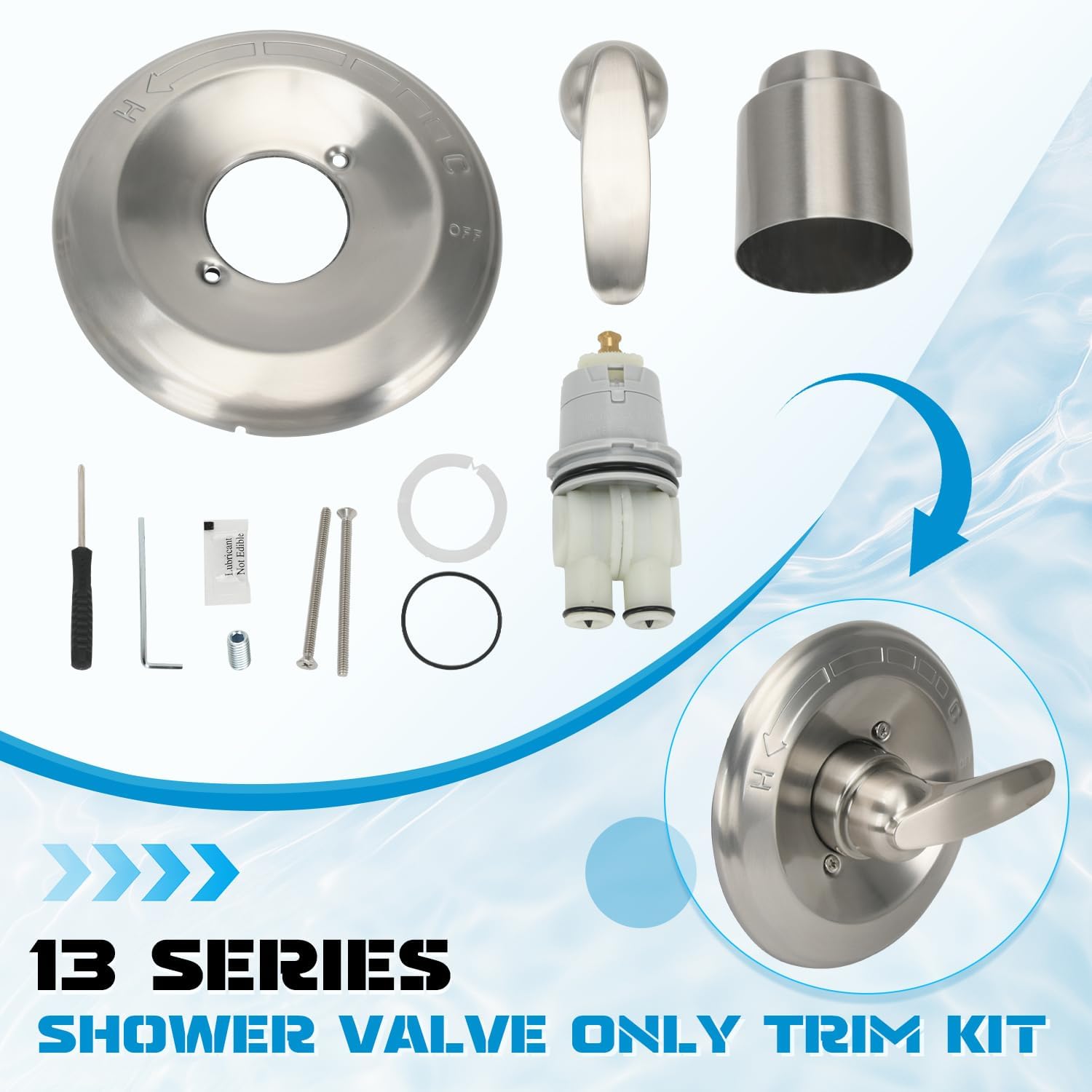 Replacement for Delta Classic 13 Series Single-Function Trim Kit T13010 Shower Handle for Delta R10000 Series Shower Valve Used for Shower Faucet Systems Brushed Nickel (Cartridge included)