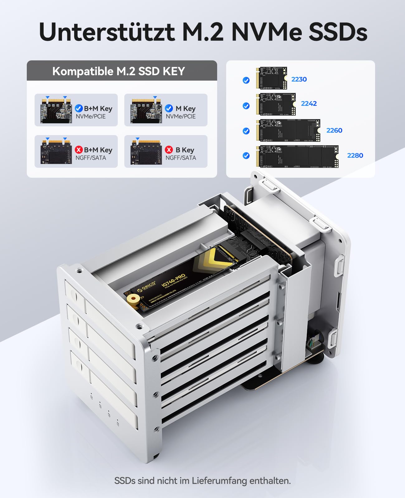 ORICO All-Flash 2.5-Festplattengehäuse 40Gbps SSD NVMe M.2 Externes Festplattengehäuse mit bis zu 32 TB Festplattengehäuse für 4K/8K Videobearbeitung Festplatten Docking Station -8848U4