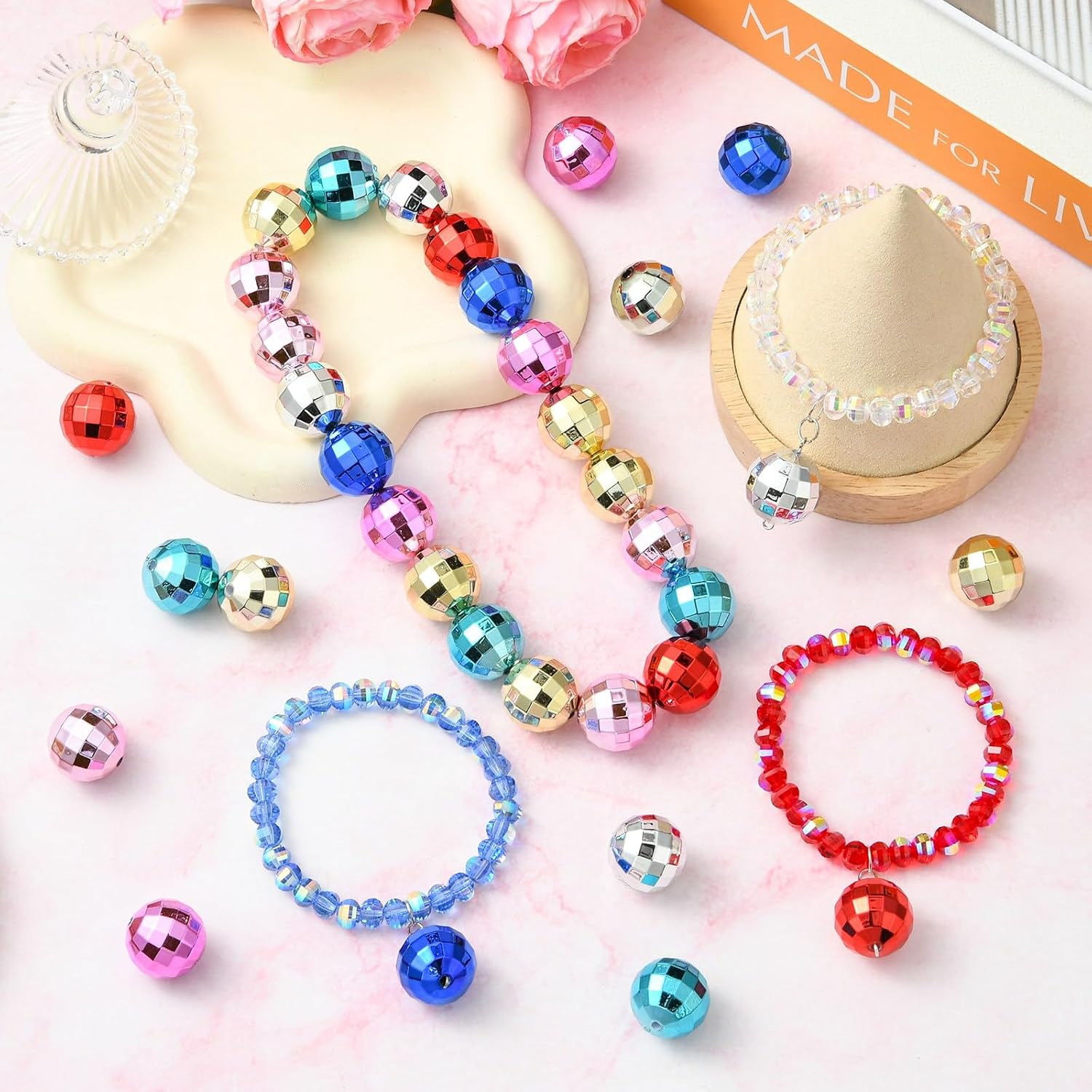 Ornazy 100Pcs 20mm Random Color Round Disco Ball Beads Acrylic Chunky Bubblegum Sparkle Faceted Ball Beads for Jewelry Making DIY Crafts