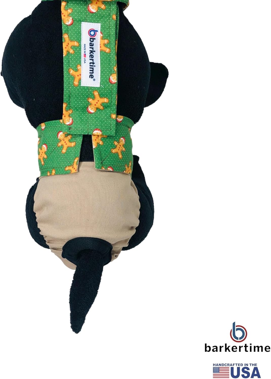 Holiday Gingerbread on Brown Dog Diaper Overall, XS, with Tail Hole - Made in USA