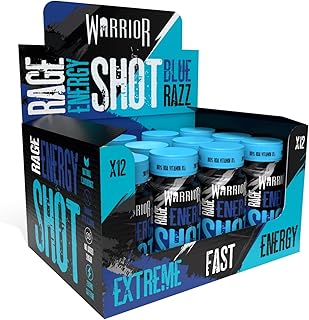 Rage Energy Shots - Pre Workout Shot Drink 12 x 60ml - RTD Fuel Juice Supplement (Liquid not Gels) - 200mg Caffeine to Lift Sessions and Running - Contains Vitamin B6 & B12 (Blue Raspberry)