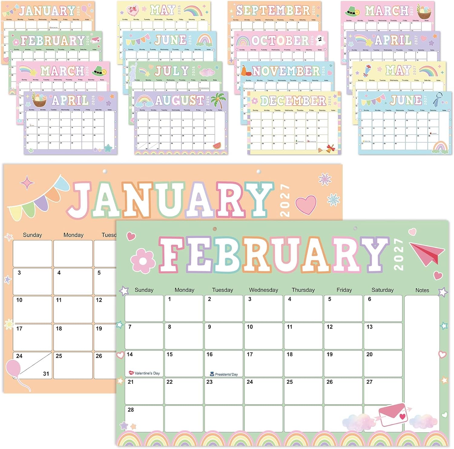 Colorful Large Teacher Desk Calendar 2026-2027, 18 Month Wall Calendar 2026 Jan. - 2027 Jun. 17"X11.5" Monthly Planner with Lanyard for Classroom Back to School Office Supplies Appreciation Gifts