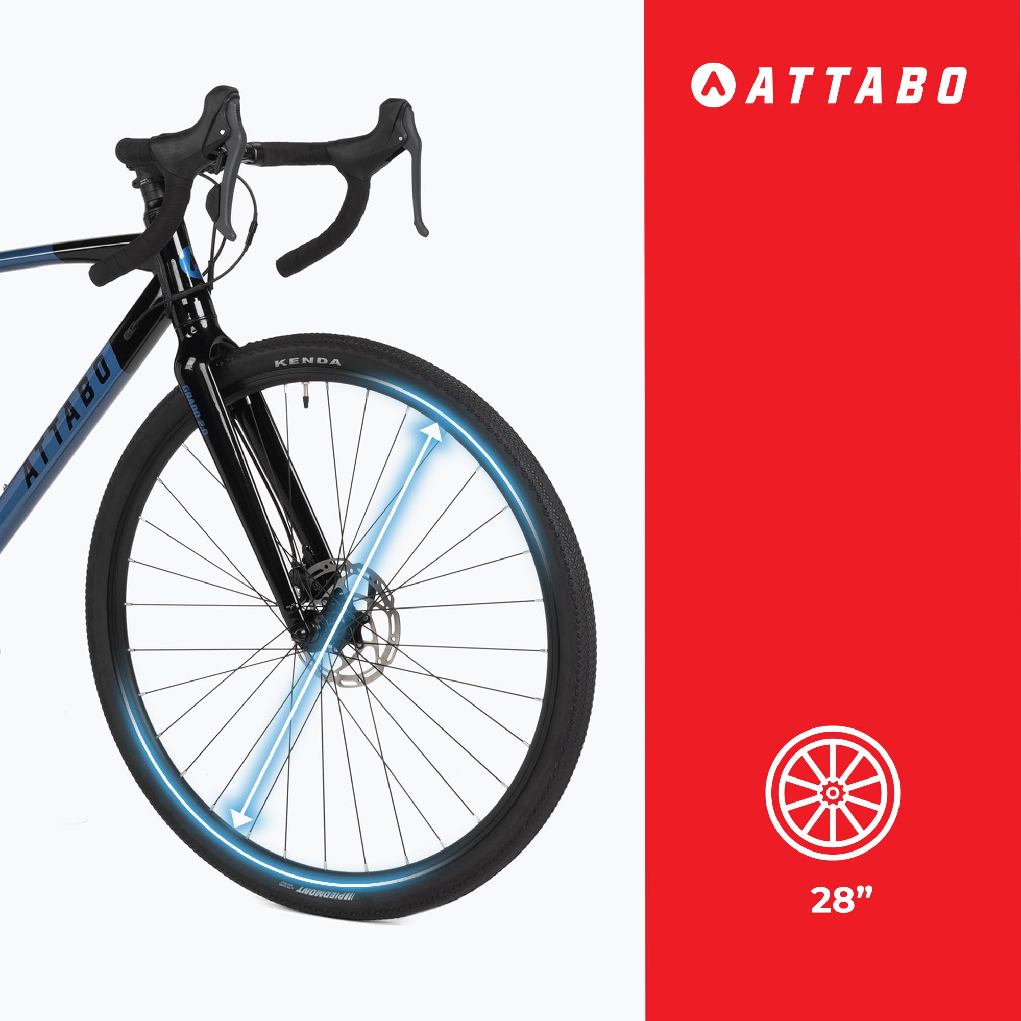 ATTABO Gravel Bike GRADO 2.0 mit Aluminiumrahmen 52-56 cm Ergonomischer Lenker Mechanische Scheibenbremse TEKTRO Fahrrad mit 28" Laufrädern mit Zubehör Verstellbarer Sattel 10-Gang Schaltgetriebe