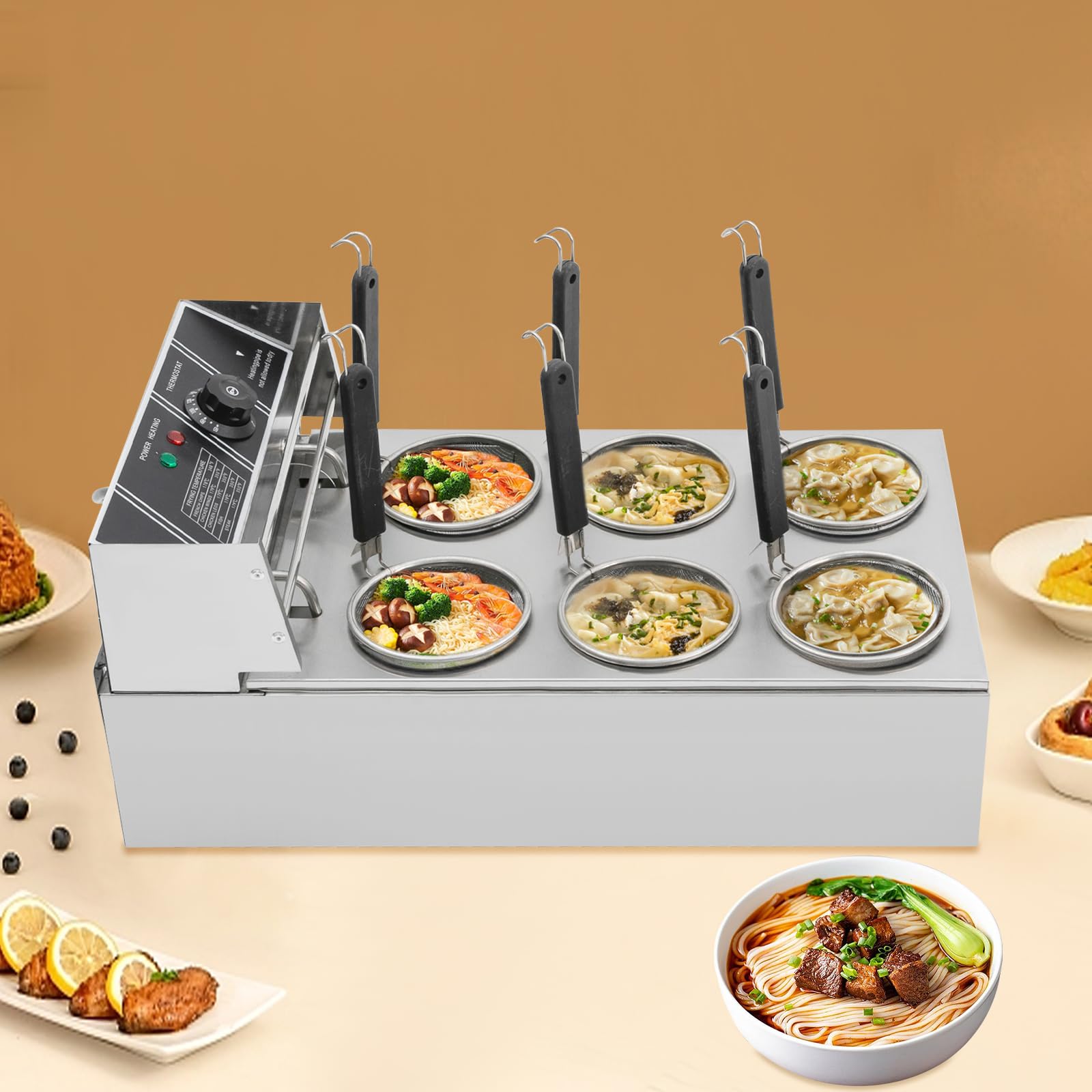 Fornello elettrico da 2000 W, con 6 cestini, temperatura regolabile, in acciaio inox, per ristoranti, spaghetti, mense, ecc