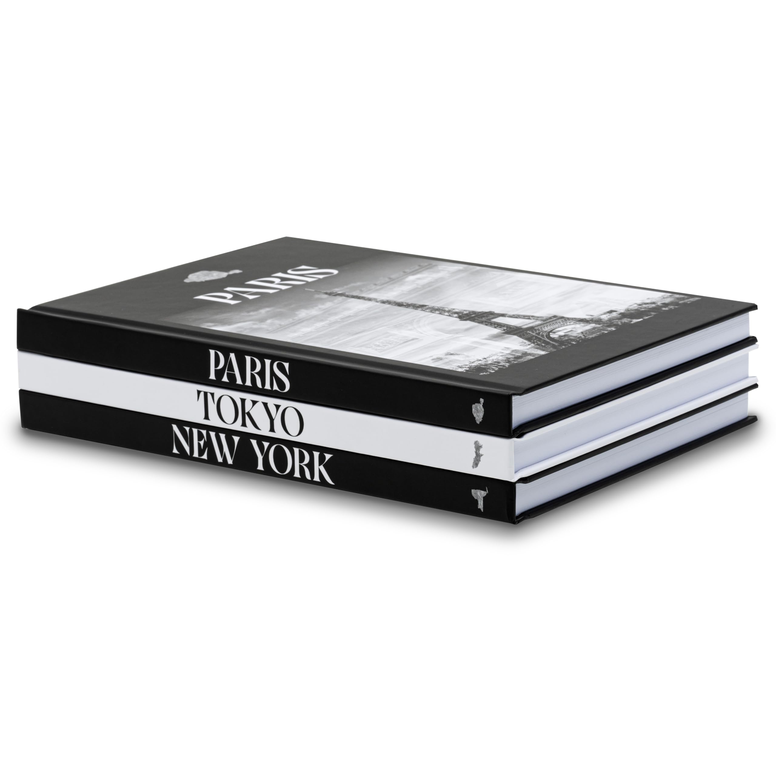Set of 3 Decorative Books for Home Decor - Modern Design Coffee Table Decoration - Hardcover Book Stack New York, Paris, Tokyo Theme - Coffee Table Decoration Books