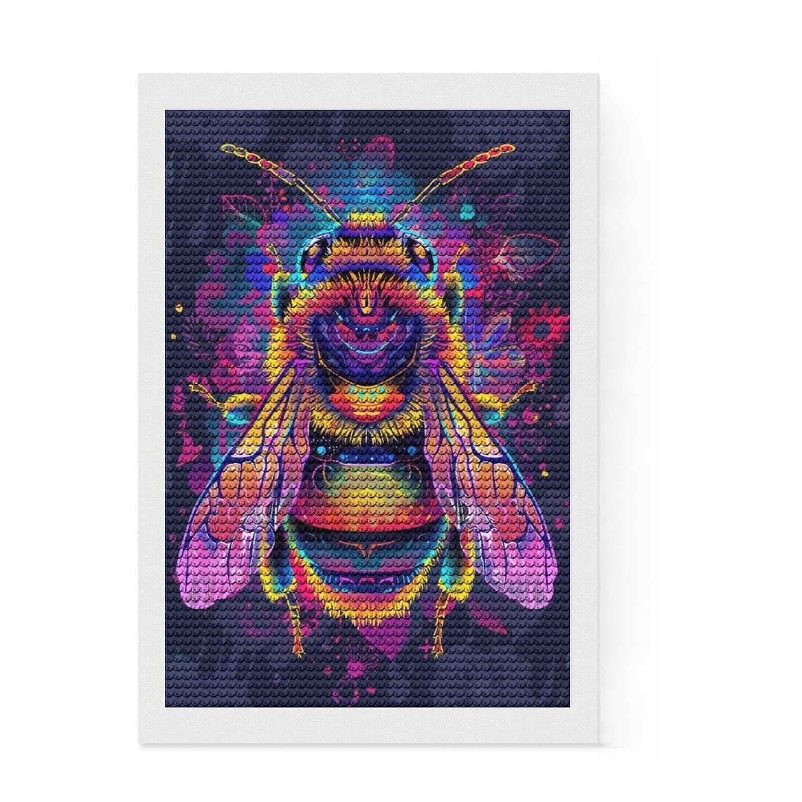 Junmoney Neon Bee Diamond Painting Canvas Set 8"x12", Creative Leisure Activity, Vintage Style Decor, for Beginners, Birthday Gift