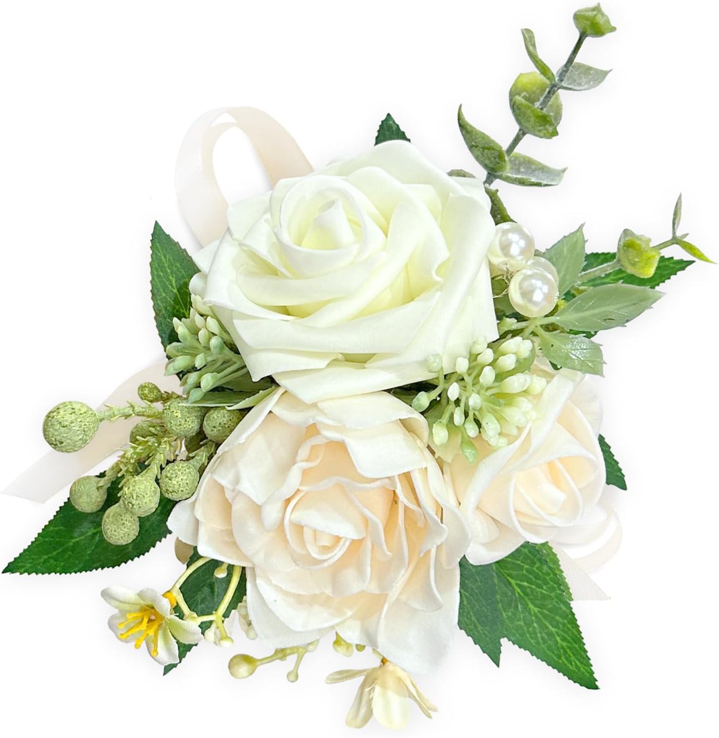 Ivory Rose Wrist Corsages for Wedding (Set of 6), White Wrist Flower Bridal Wristband Wedding Corsage for Girls, Women, Mother of Bride and Groom