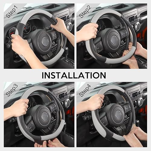 Miniatura 6 de SEG Direct - Funda para volante de coche tamaño grande para F150, F250, F350, Ram, 4Runner, Tacoma, Tundra, Range Rover con diámetro exterior de 15