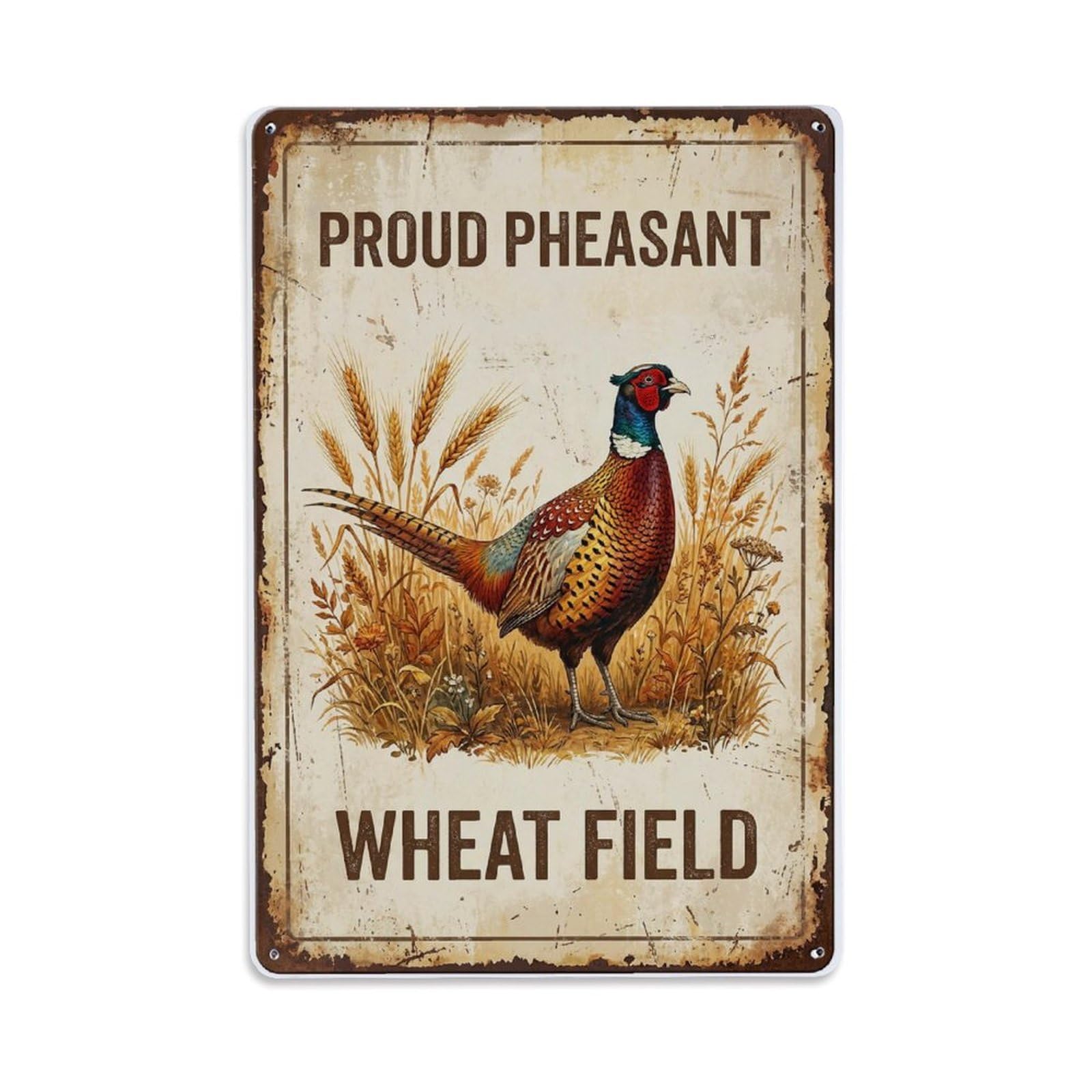 Fqnyr Style Proud Pheasant Wheat Field Harvest Metal Tin Sign Plaque Wall Decor For Cafe, Club Bar, Office, Home Garden Metal Poster 8X12inch