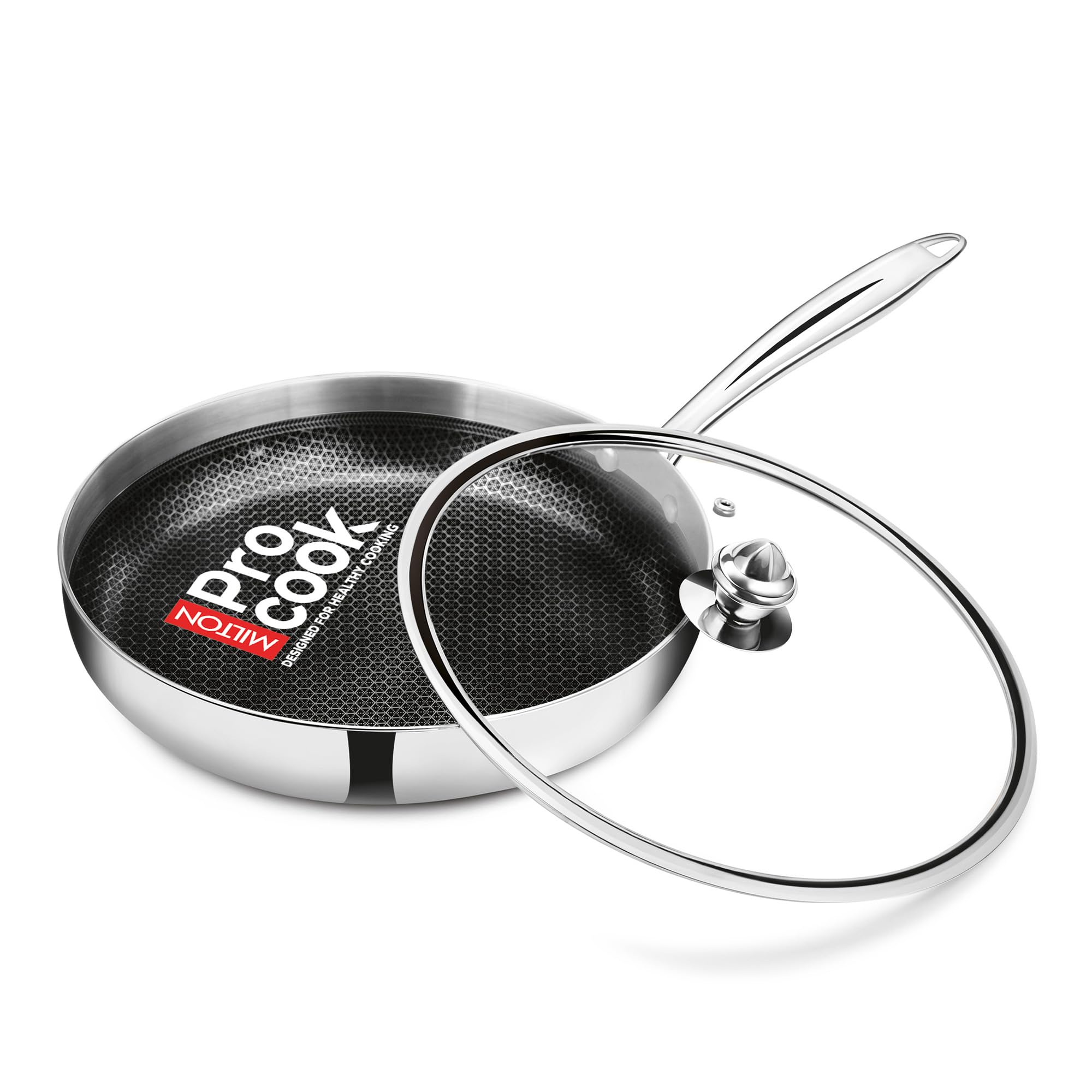 Milton Pro Cook Triply Hexa Tech Induction and Gas Friendly Stainless Steel Fry Pan with Glass Lid I Non Stick Cookware I 3 Year Warranty, 22 cm, Silver-image-30