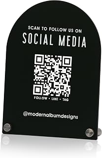 Arch QR Code Table Signs (Social Media) - Custom Scan To Follow Social Media Sign w/ 2 Metal Stands, Facebook Instagram Tiktok Yelp, Hair Nail Beauty Salon Artist Beautician Small Business Resaturant