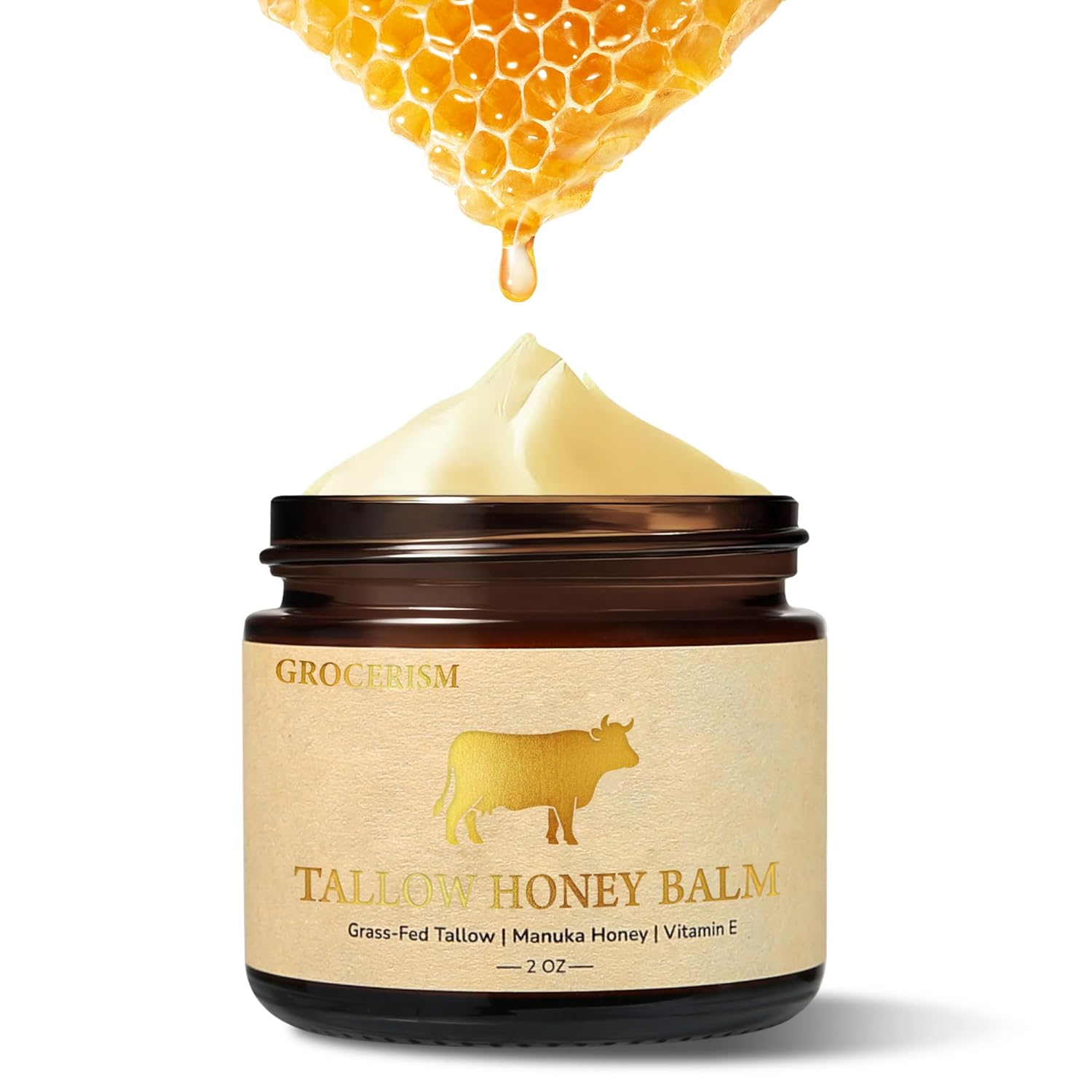 Beef Tallow for Skin Face- with Grass-Fed Tallow, Manuka Honey & Calendula, for Soothing & Repairing Dry, Sensitive Skin, All-Natural Moisturizer for Face & Body, Ideal for Daily Soothing Care, 2 Oz