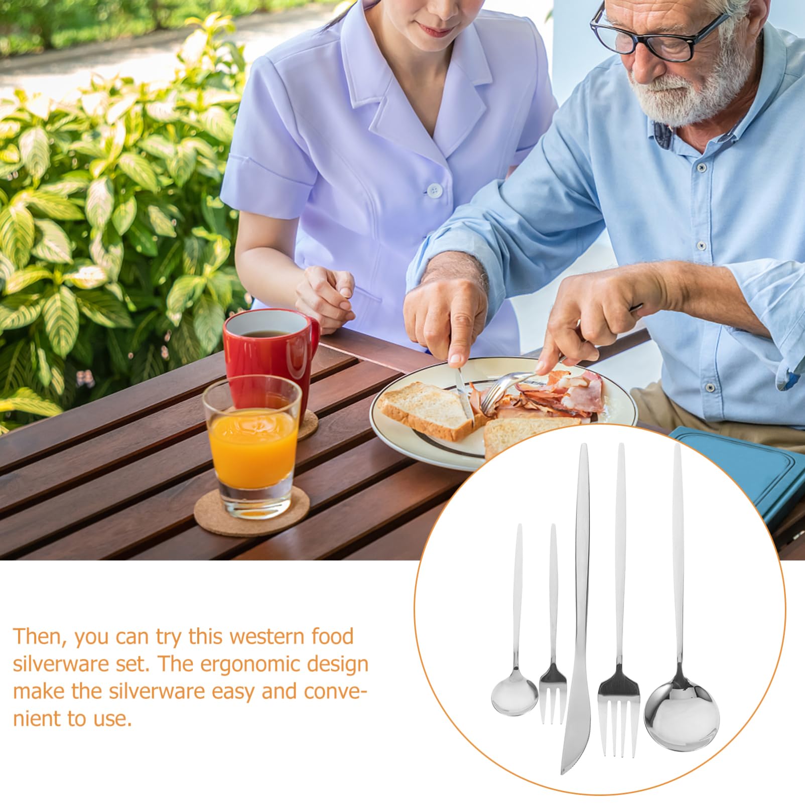 Amosfun Set Posate da Bistecca 30 Pezzi in Acciaio Inox per Cena | Colore Bianco, Forchetta e Cucchiaio da Dessert Inclusi, Costruzione Solida e Stabile