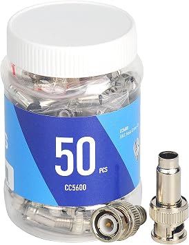 ENS BNC Male Crimp-On Connector, 2 Piece Set, Coax RG 59 Connector, Perfect for Professional CCTV Security Surveillance System, 50 PCs