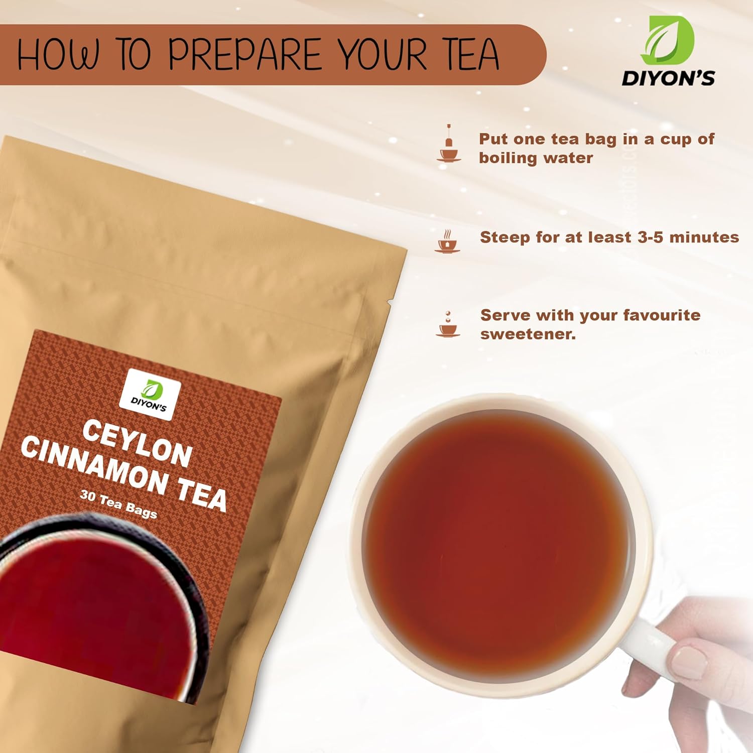 Ceylon Cinnamon 30 Tea Bags, Made with 100% Ceylon Cinnamon Sticks Packed with Kraft Stand Up Resealable Pouch. - Image 2