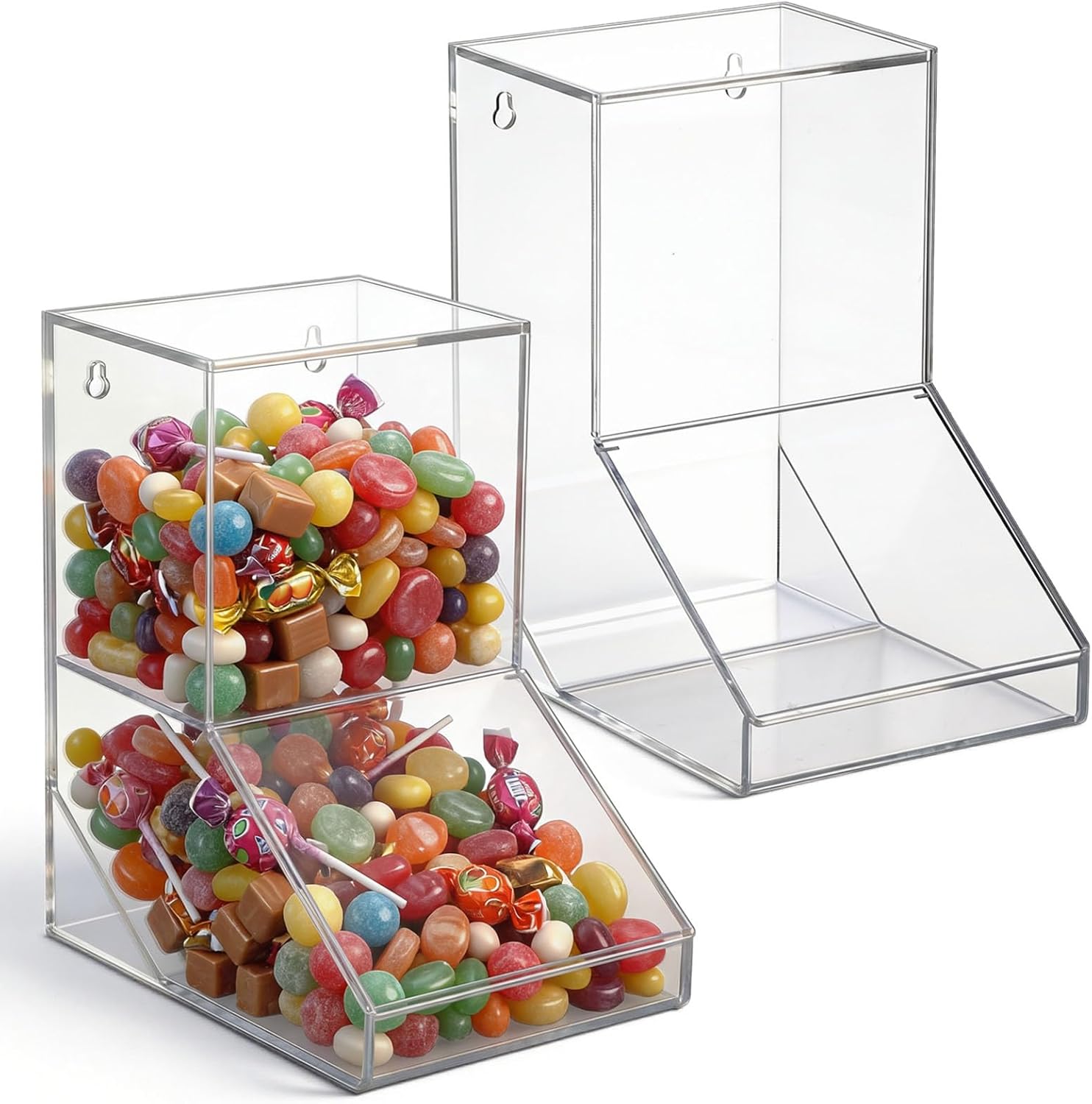2 Pcs Candy Dispensers with Lids Acrylic Candy Dish Clear Dishwasher Pod Holder Dispenser with Screws for Countertop or Wall Mount, Store Chocolate Treats Sweets Snacks
