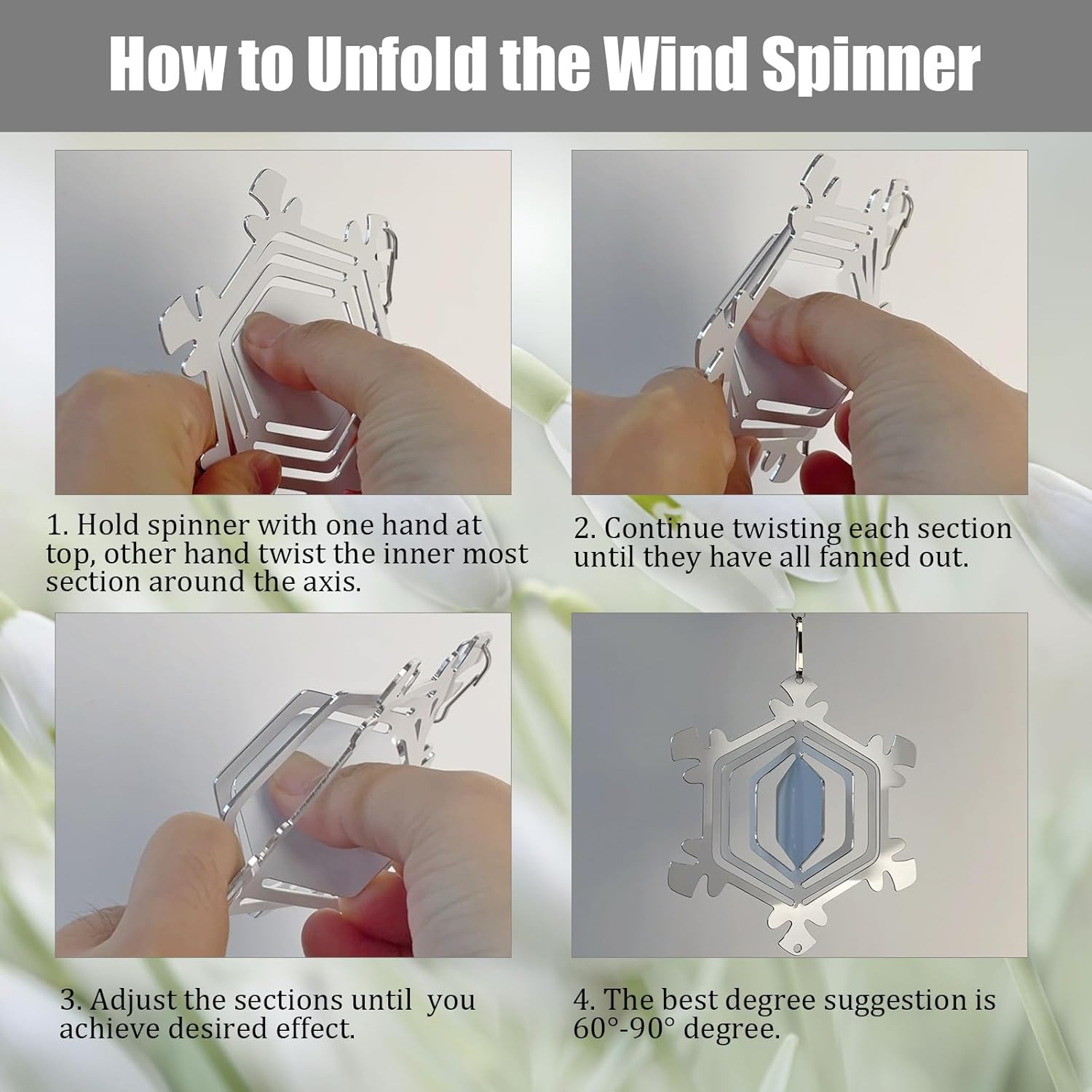 12Pack 4inch Sublimation Wind Spinner Blanks 3D Aluminum Metal Wind Sculpture Kinetic Spinners for Yard and Garden Indoor Art Sublimation Christmas Ornament Hanging Decoration (Snowflake)