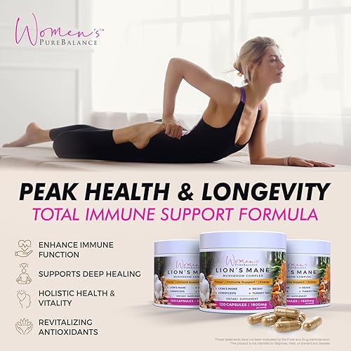 Miniatura 5 de Women's PureBalance Cápsulas de suplemento de hongo de melena de león con Reishi, Cordyceps, cola de pavo - Nootrópico cerebral para memoria,