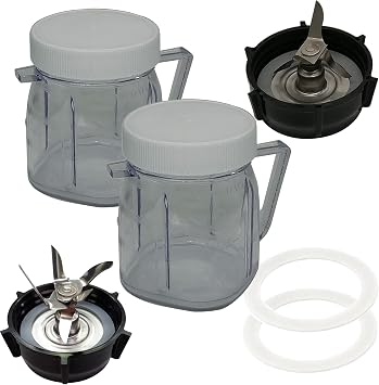 Replacement Stainless Steel 4-point and 6-point Ice Crushing Blade with FUSION Bottom Cap screw 2pcs Mini Cups,Compatible with Oster Classic Series Blender and osterizer blenders