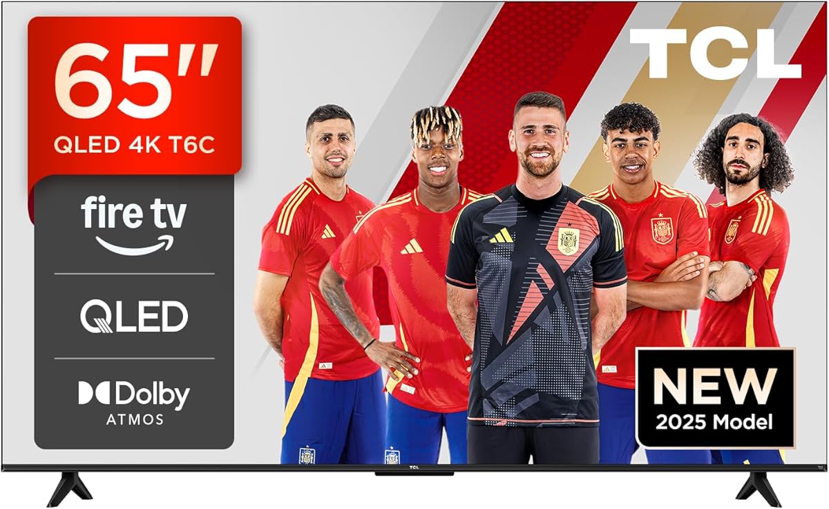 TCL 65T6C, 65" QLED 4K HDR TV, Fire TV (Smart TV with Dolby Vision & Atmos, HDR10+, Press & Ask Alexa) [Clase de eficiencia energética F]
