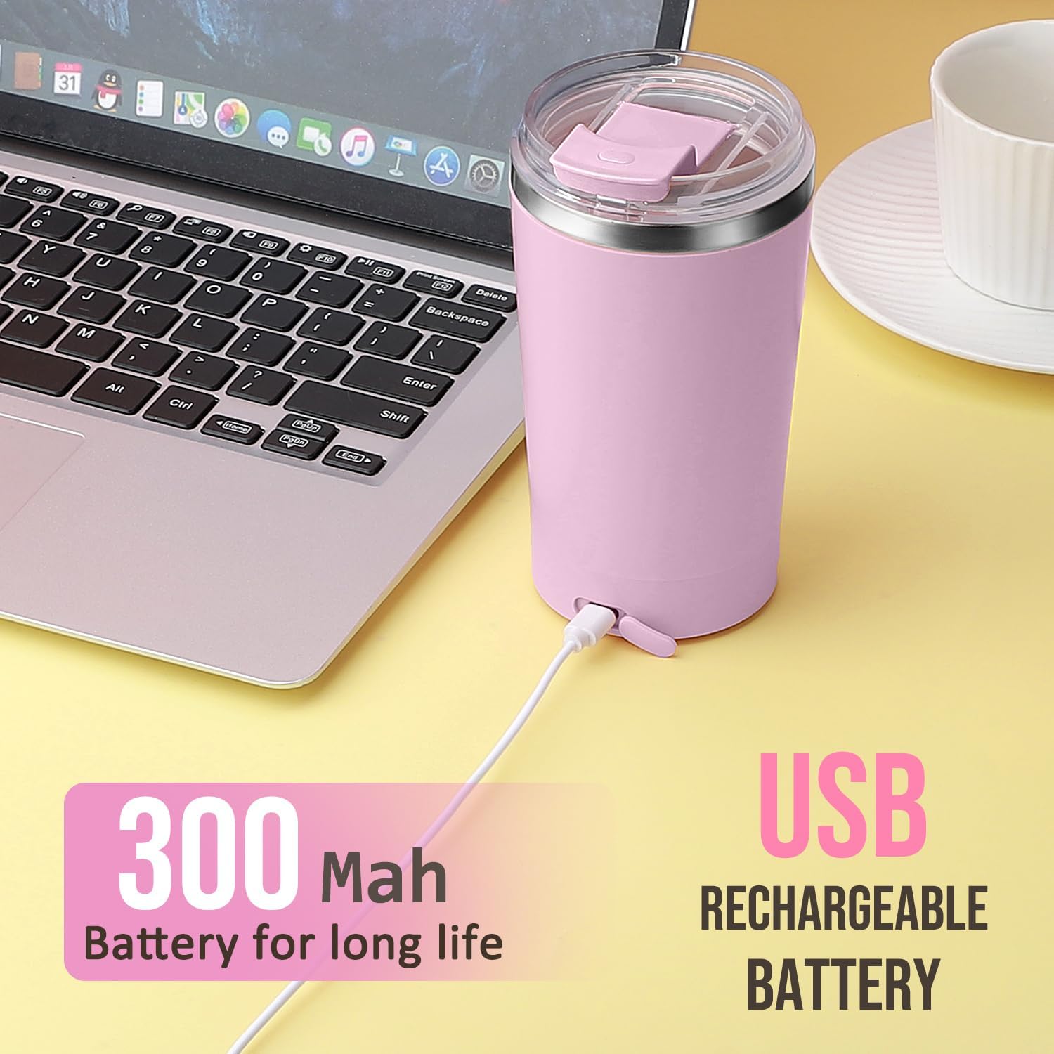 hatisan Self Stirring Coffee Mug With Lid Electric High Speed Self Stirring Mug 400ml Rechargeable Detachable Stainless Steel Self Stirring Cup for Coffee, Milk, Cocoa Christmas Gift(Purple) - Image 5