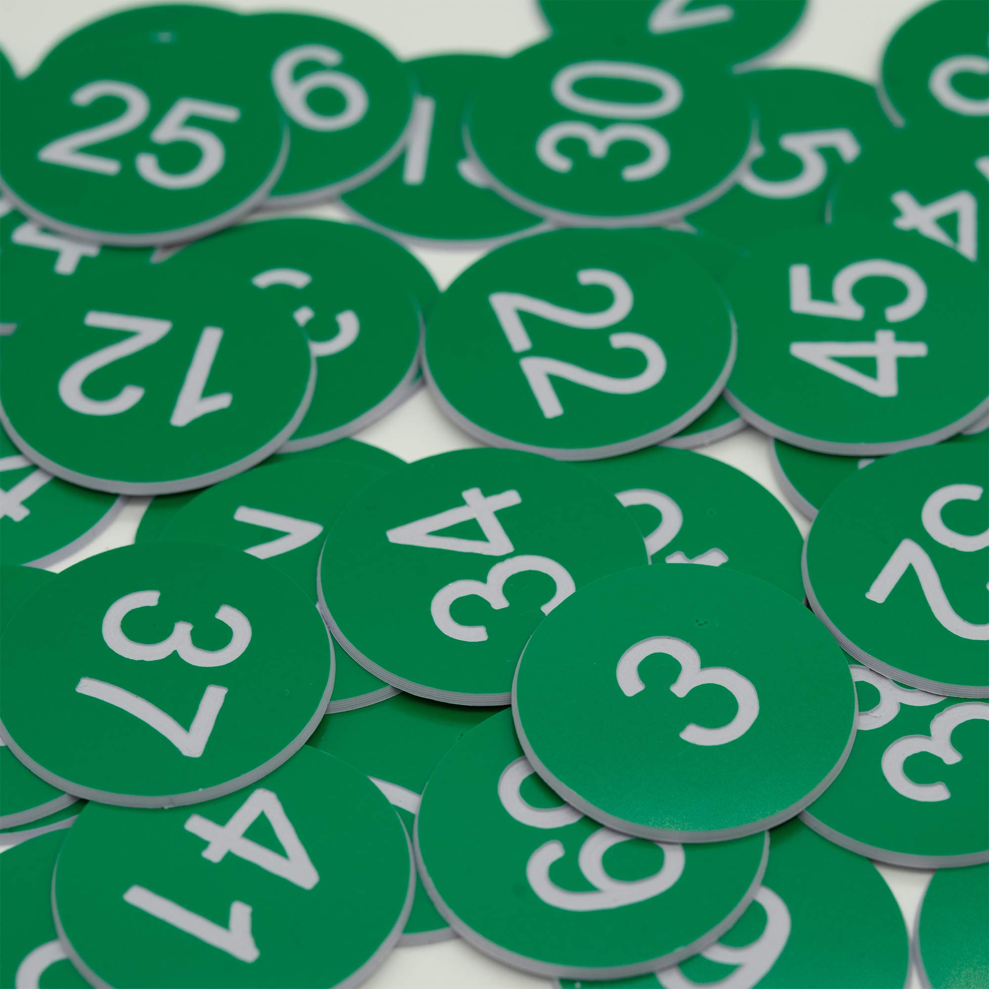 Targhette numerate in plastica, con numero inciso, senza foro (1-100, verde)