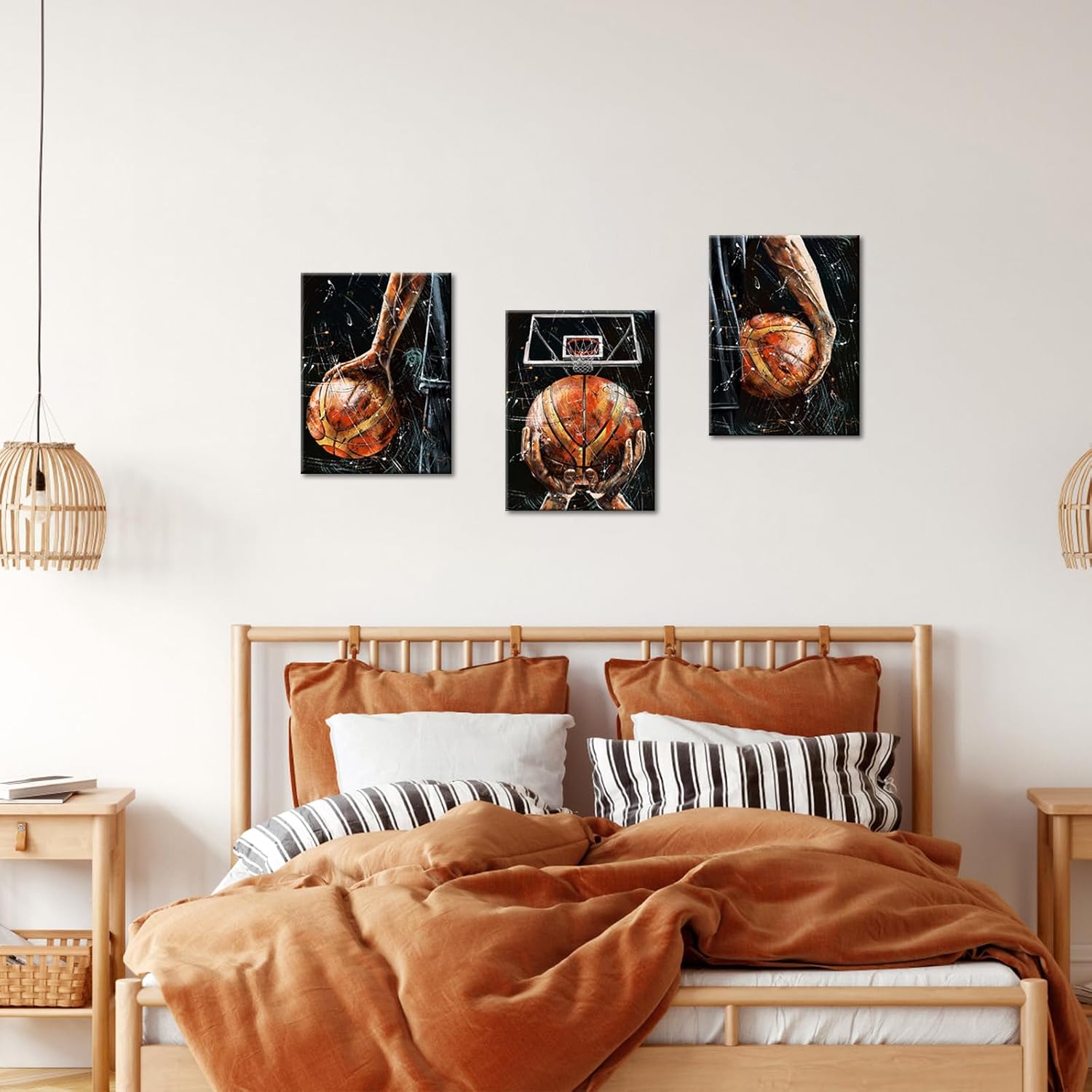 Conipit Black White Sport Canvas Basketball Wall Art Ball Sport Painting Prints for Boy's Bedroom Gym Decor Gifts to Basketball Player 12"x16"x3pcs Framed (Small) - Image 4