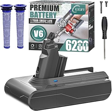 EGR Upgrade 21.6V V6 Battery Replacement Compatible with Dyson V6 Animal/Absolute/Motorhead/Fluffy DC58 DC59 DC61 DC62 DC72 DC74 SV03 SV04 SV05 SV06 Cordless Vacuum Cleaner. Not Fit V7, V8