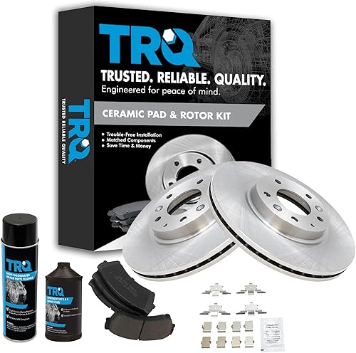 TRQ Kit de pastillas de freno y rotor de cerámica delantera con líquidos compatibles con Ford Lincoln Mercury Mazda