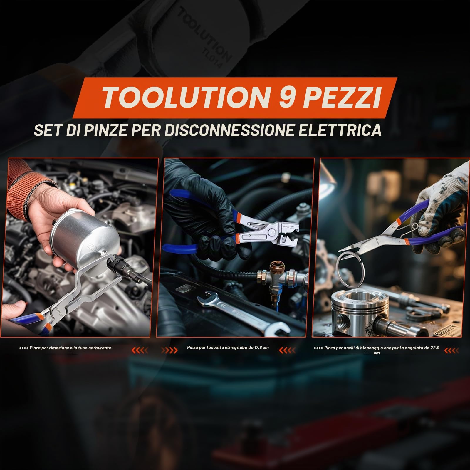 Set di 9 Pinze Multiuso – Pinze per Fascette, Linee Carburante, Connettori Elettrici e Seeger con Valigetta, Impugnature Antiscivolo | Kit di pinze per scollegamento elettrico e anelli elastici con pinze interne/esterne, manici ergonomici antiscivolo