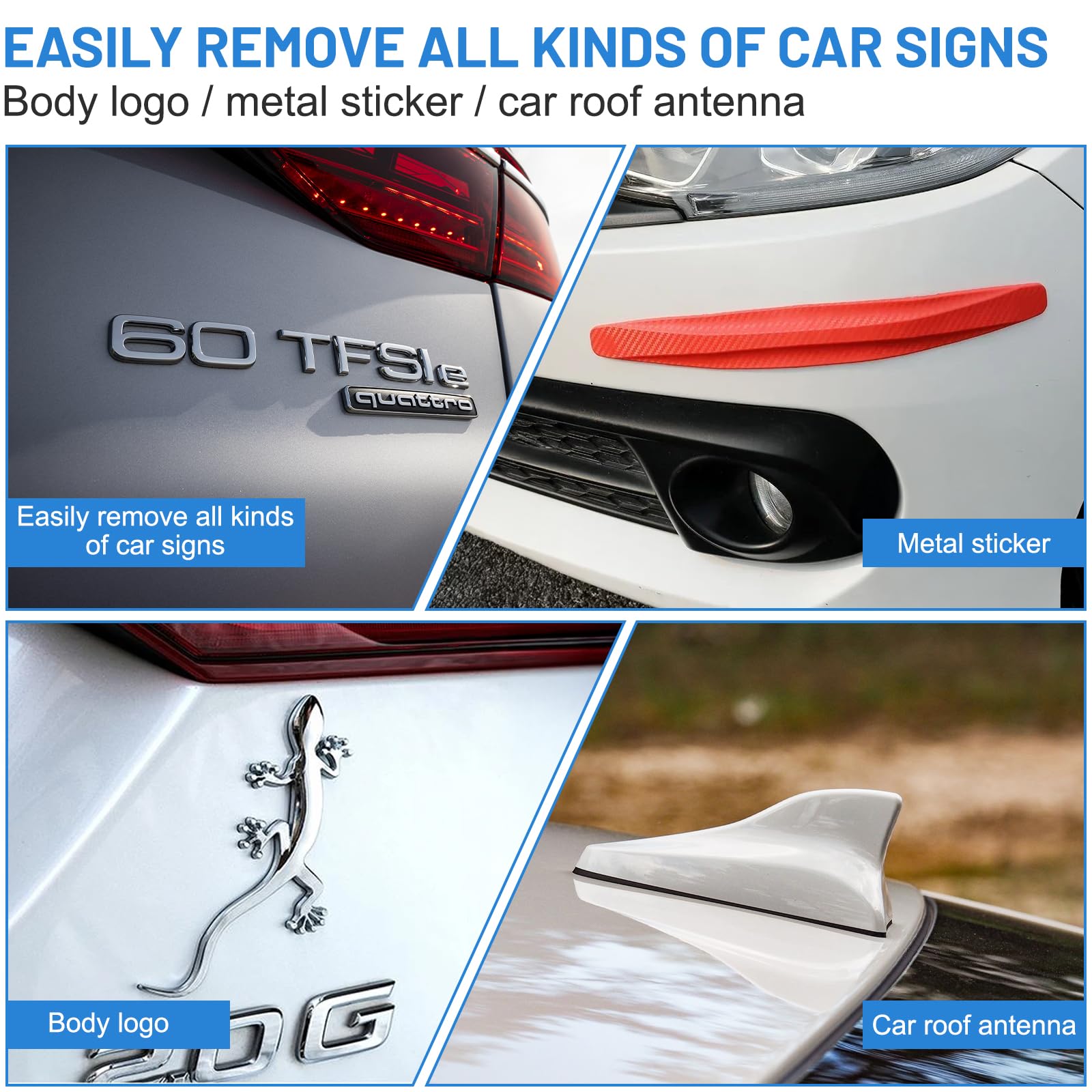 DBREAKS Voiture Enlever Les Emblèmes, 2 Pièces Outil D'enlèvement De Logo, avec 5 Câbles PE de Rechange et Une Paire de Gants, Suppression des Logos sans Traces