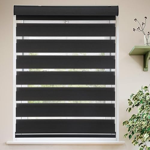 MYshade Cordless Roller Shades Zebra Blinds Day and Night Light Filtering Dual Layer 44" x 72" Black