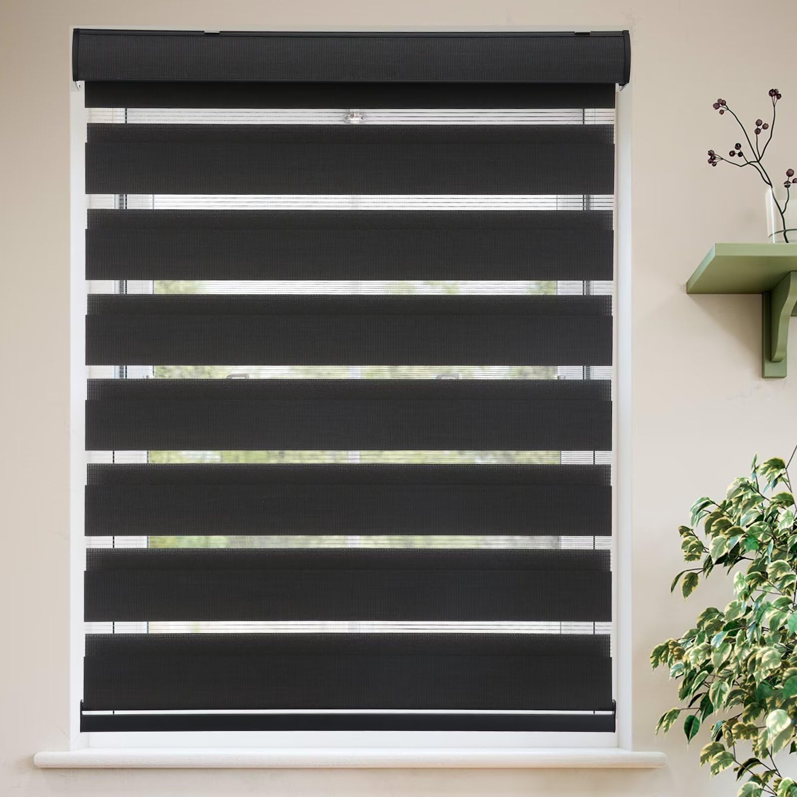 MYshade Custom Zebra Blinds for Windows Cordless Windows Shades Light Filtering Window Treatments Privacy Light Control for Day and Night Easy to Install,Black
