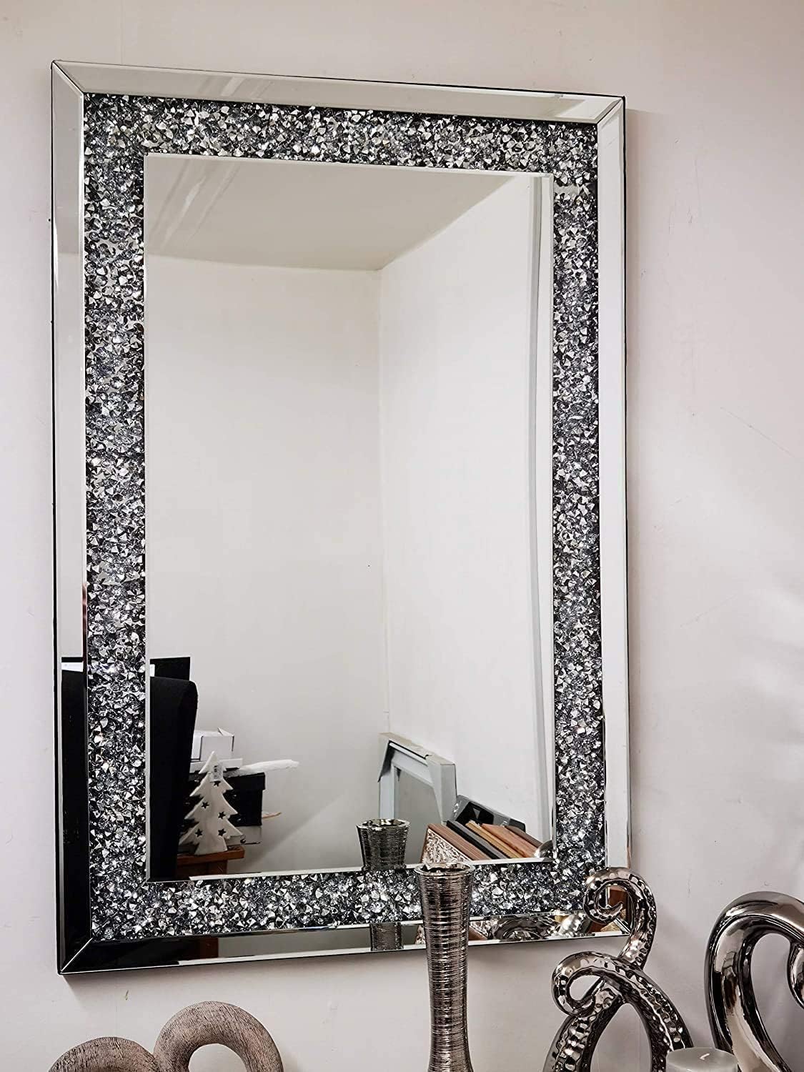 Deenz Full Border Crushed Jewel Wall Mirror Loose Diamante New Crystal Square Decor Mirror Gift (50X60cm)