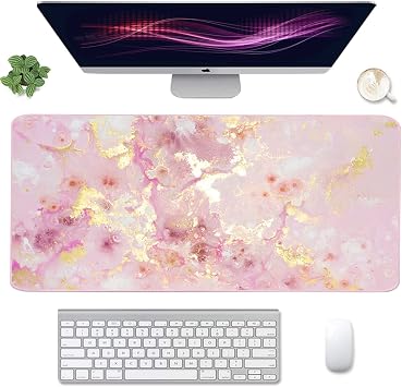 Extended Gaming Mouse Pad35.4x15.7 in, Large Desk Pad Laptop Computer Keyboard Mat Waterproof Desk Decor Writing Pad for Work, Game, Office, Home - Pink Gold Marble
