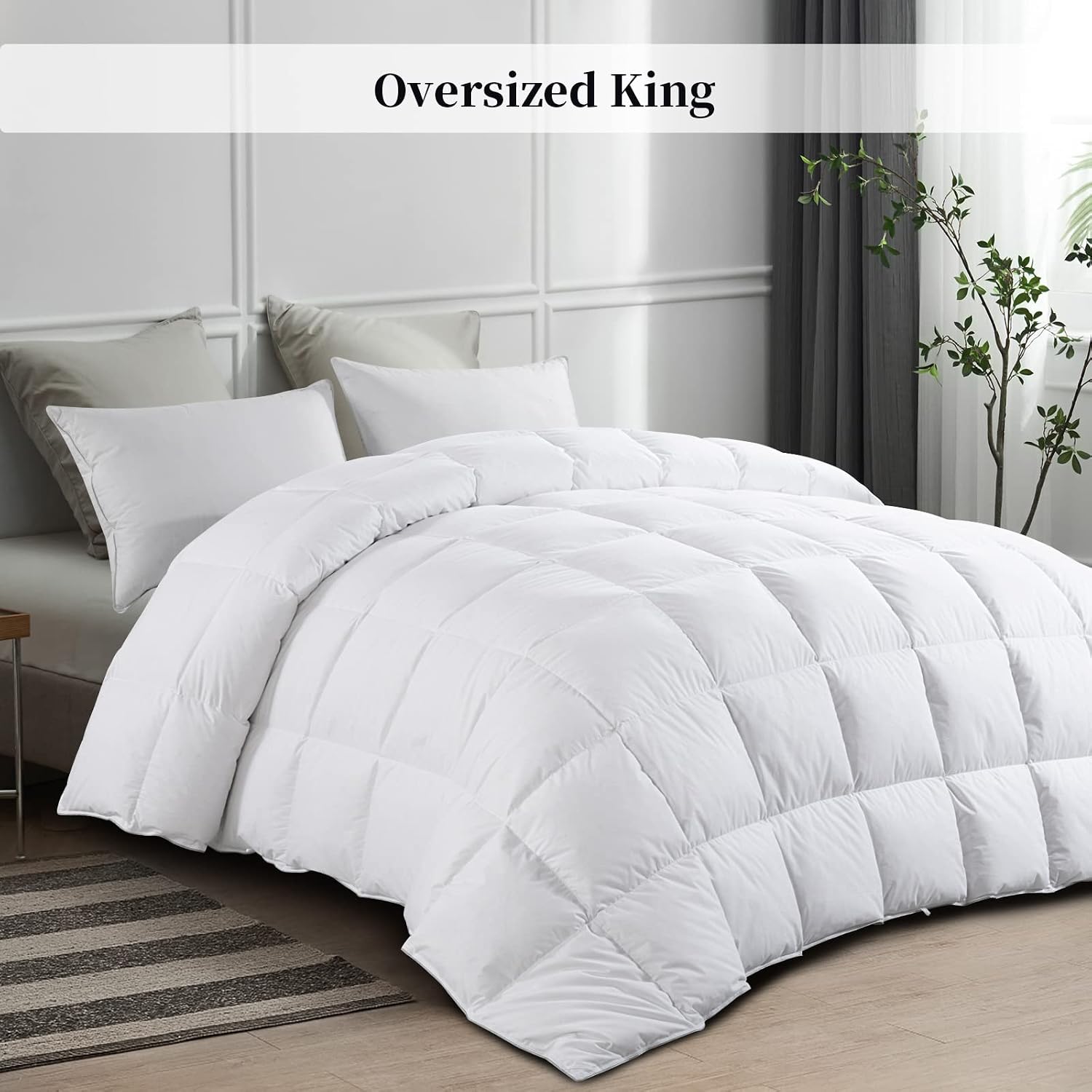 ROYALAY 120x98 Oversized King Feather and Down Comforter Duvet Insert with 100% Cotton Cover-Super Fluffy and Soft Comforter with 8 Corner Tabs for All Season Warmth