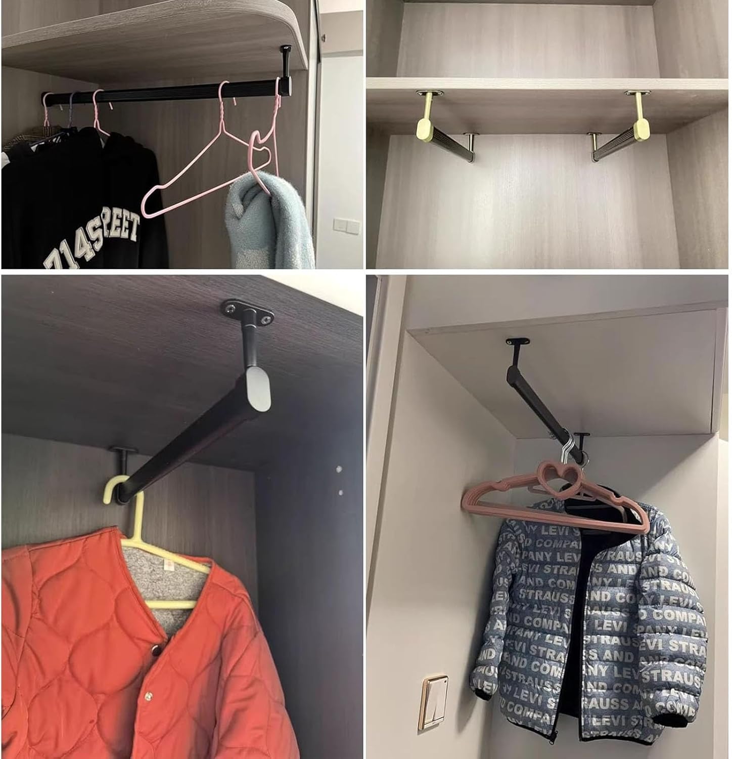 2 Pcs Closet Rod Heavy Duty Clothes Hanger Pole Closet Rod Ceiling Mount - Cuttable, Removable Garment Rack Bar with Support Bracket(80cm)