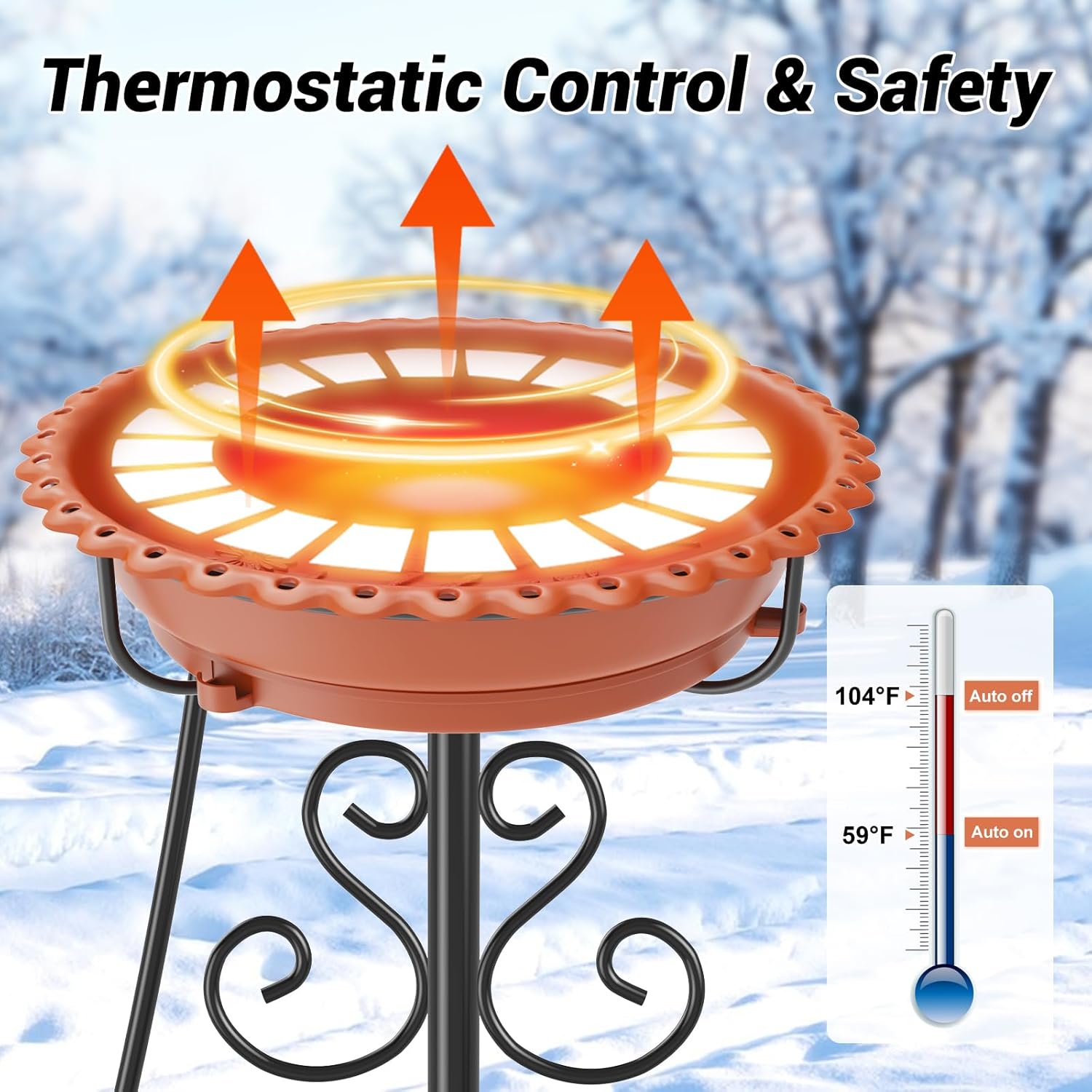 Deck Heated Bird Bath for Outdoors, Heated BirdBaths for Winter with Metal 5 Prong Base Heated Bird Bath for Outside Winter Garden Yard Patio Lawn (Brown)
